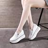 Fashion 8CM Genuine Leather Women white Shoes Platform Sneakers Wedge Comfy Leather Breathable Hollow Women Spring Summer Shoes 34 40