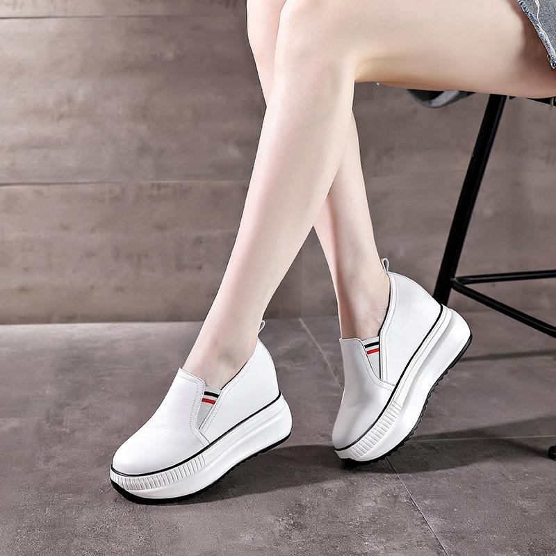 Fashion 8CM Wedge Pumps Moccasins Women Platform High Brand Sandals Genuine Leather Hollow Summer Shoes Hidden Heels Female Shoes