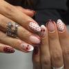 24PCS Red French-Edge Short Oval False Nails With Cherry Design And Reusable Acrylic False Nails Are Suitable For Daily Wear