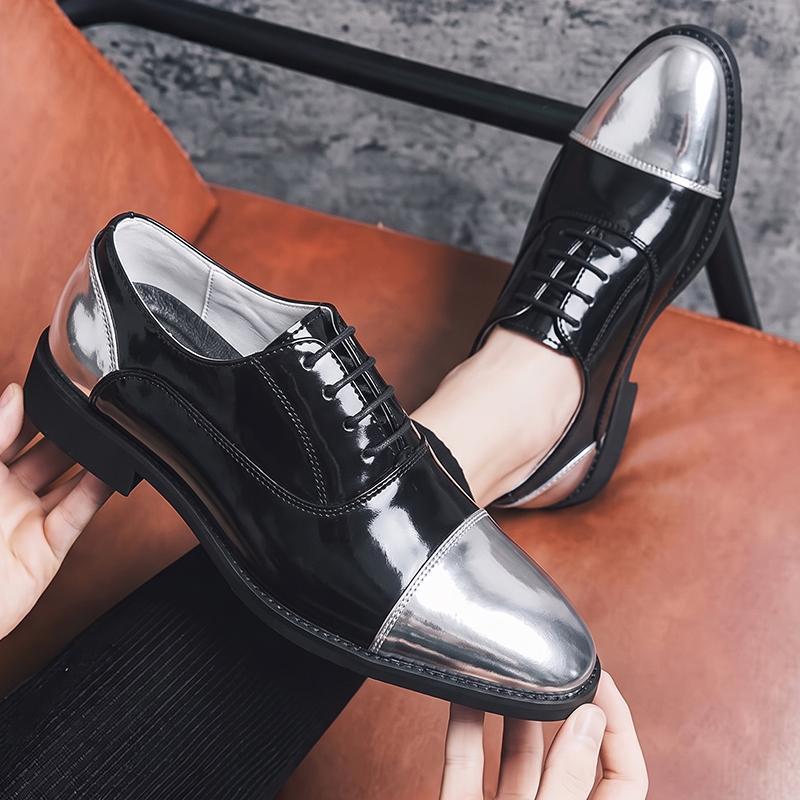 Men’s Derby Retro Black Gold Silver Leather Oxfords Dress Shoes Formal Office Business Shoes Tuxedo Wedding Shoes Plus Size