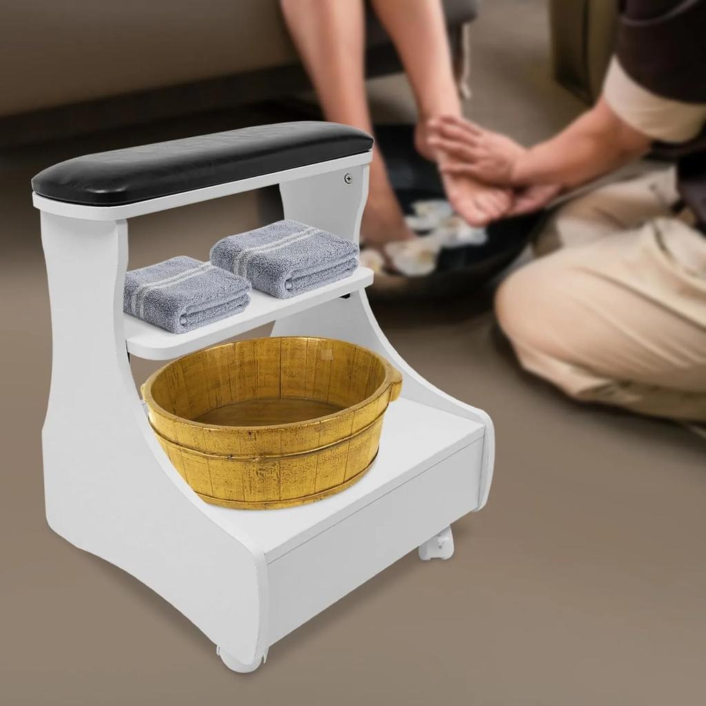 Foot Rest Pedicure Manicure Funiture,Footbath Stool with 4 Universal Wheels with Brakes, Foot Bath Spa Cart Nail Foot Rest Stand