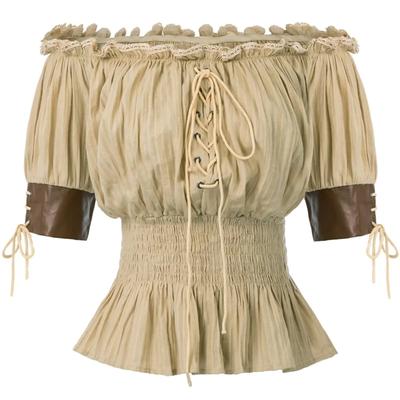 Medieval Age Aristocratic Attire Women's Vintage Blouse Retro Steampunk Top Victorian Sleeve Off Shoulder Shirts Clothes Female