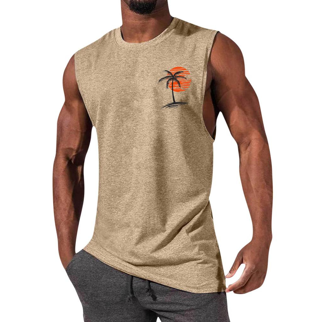 Men's Printed Round Neck Distressed Top Casual Comfort Vest