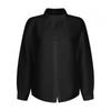 [Shop  ] Women S No Collar Daily Wrinkle finiSh Simple Long Sleeve blouSe Shirt Egg Wbl 21205 Black