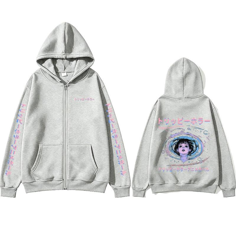 Anime Tomie Junji Ito Ürünleri Fermuarlı Kapüşonlu Sweatshirt Erkek Kadın Vintage Manga Fermuarlı Sweatshirt Unisex Günlük Polar Oversize Fermuarlı Ceket