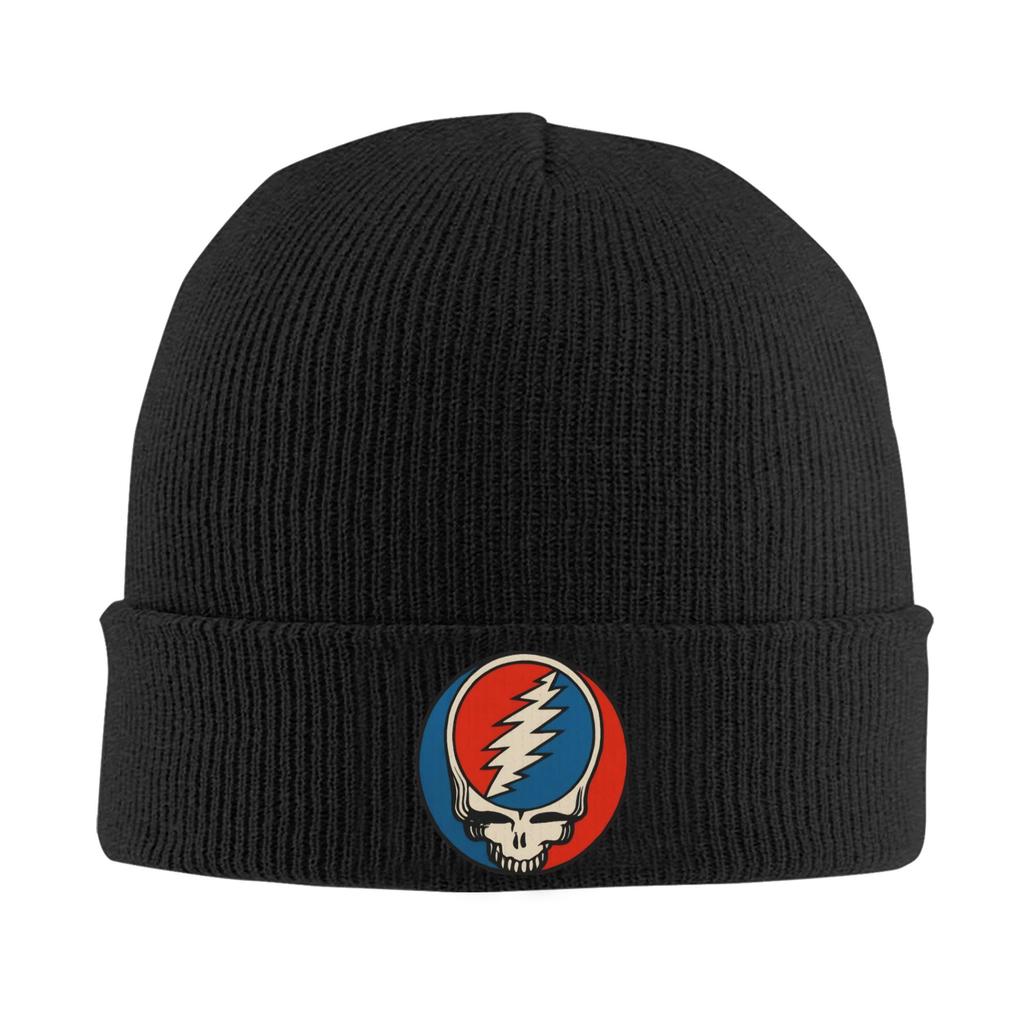 Grateful Dead Schädel Blau und Rot Strickmütze Mützen Kpop Warm Weich Unisex Damen Mützen Frühling Grafik Retro Kappen Geschenk