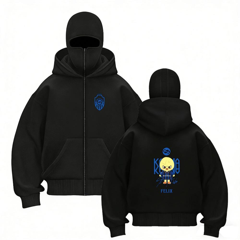 Stray Kids Europa Konzertbereich Harajuku Aufdruck Doppelhut Reißverschluss Pullover Unisex Mantel