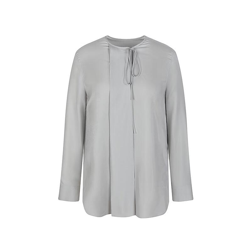 LESS 2025 Spring Mulberry Silk Round Neck Long Sleeve Shirt