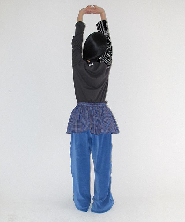 RONRON Layered Skirt Training Pants Blue Check