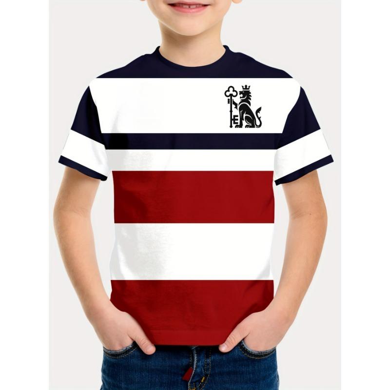 

Детская одежда Футболка для мальчиков с коротким рукавом Простые футболки с буквами и полосками с рисунком Детская летняя одежда Повседневная уличная одежда Топы для мальчиков 160CM