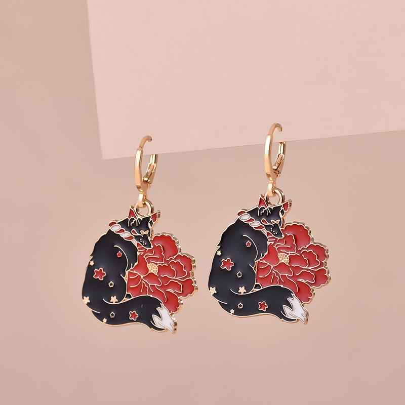 Colorful Aesthetic Animal Cat Rabbit Koi Dragon Earrings For Women Girls Enameled Delicate Gold Color Hoop Earrings Jewelry Gift