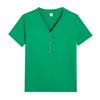 Summer Lady New Fashion Slim Solid Color Comfortable V-neck Tops Women Striped Button All-match Short Sleeve T-shirts