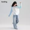 Taochang Girl's Striped Colorblock Long Sleeve T-Shirt