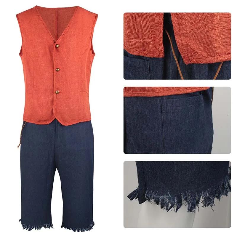 Cosplay Anime Film D Luffy Chemise Classique Pantalon en Jean Tenues Avec Chapeau de Paille Pour Fête d'Halloween Costume Cosplay Luffy
