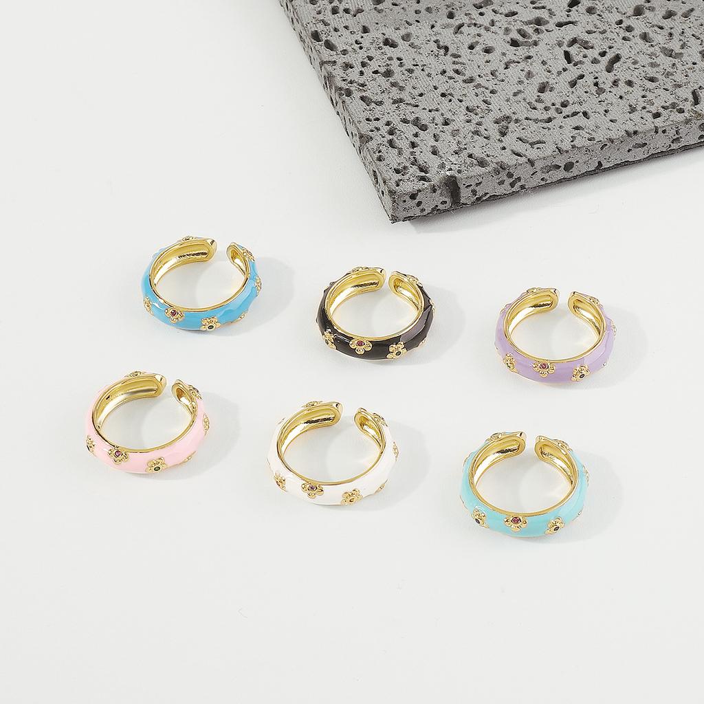 Trendy and Cute Flower Copper Plated Open Ring for Women