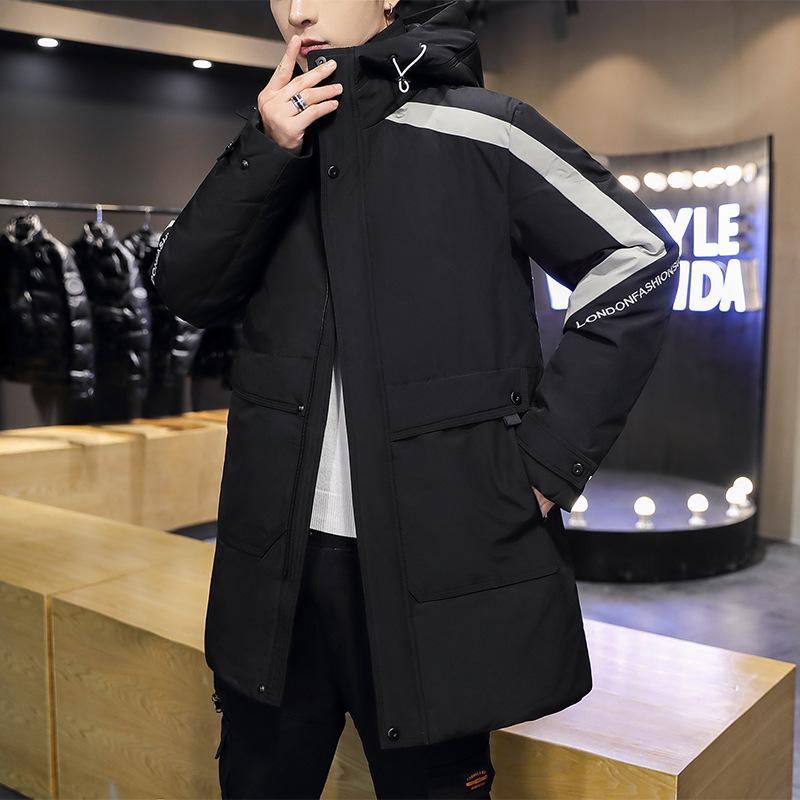 

New 2025 winter hooded mid-length down jacket men s Korean version trendy men s down jacket youth warm jacket for men M чорний