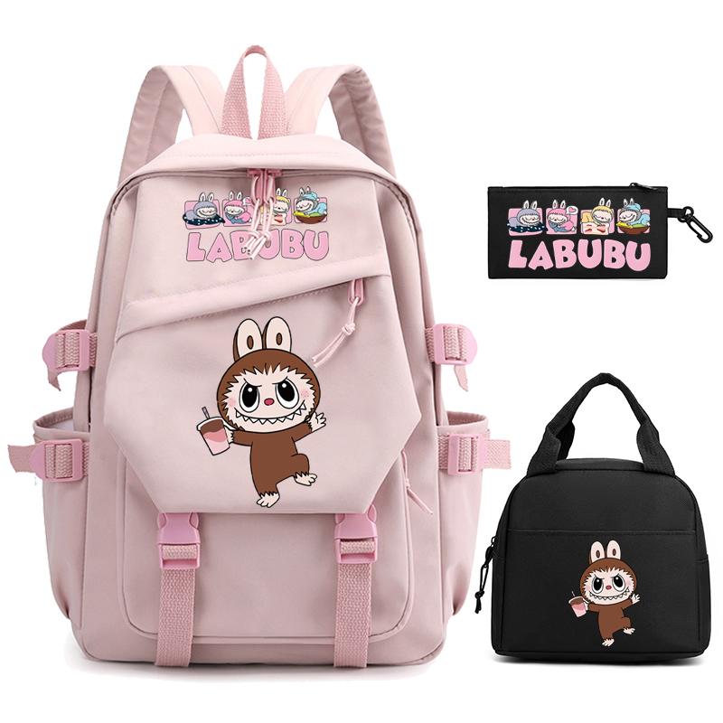 3Pcs/set Cute  Printed Backpack Pencil Case Lunch Bag Teenager Student Girl Boy Schoolbag Women Travel Laptop Bag Mochila