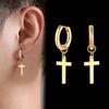 Vnox Simple Cross Dangle Earrings for Men Women Minimalist Stainless Steel Drop Small Hoop Metal Ear Jewelry Anti Allergy