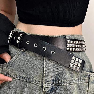 Y2K Damen Gürtel Trend Einfach Doppel Loch Herren Gürtel Punk Hip Hop Rock Stil Subkultur Gürtel Lochfreier Gürtel für Damen und Herren