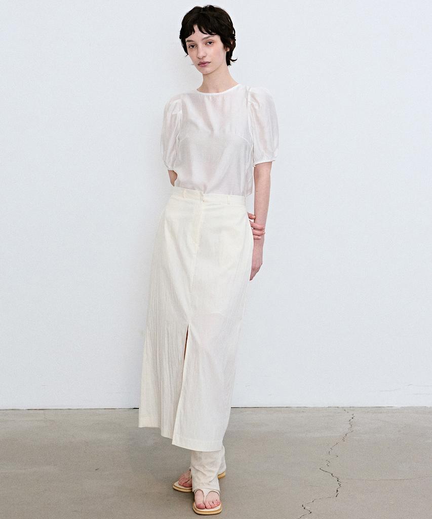 Nigaennikol Seersucker Slit Long Skirt_Ivory