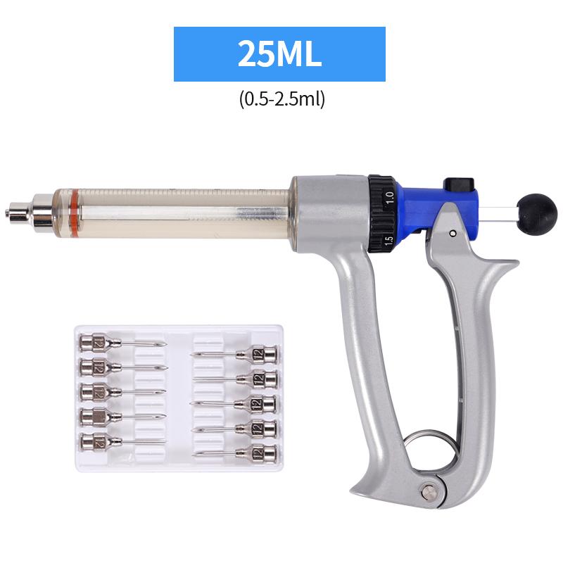 25ml/50ml Adjustable Continuous Syringe With Needles Vaccine Injector Semi-Automatic Scale Needle Tube Veterinary Chicken Sheep