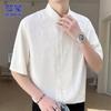 ROMON Men's Short Sleeve Ice Silk Jacquard Shirt