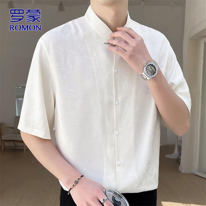 ROMON Men's Short Sleeve Ice Silk Jacquard Shirt
