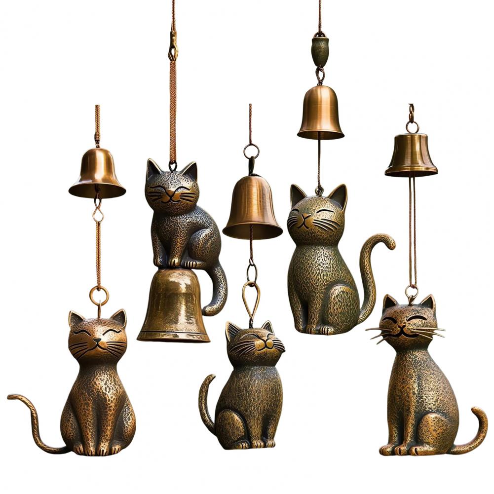 Einzigartiger Katzen-Windspiel Metall-Katzen-Windspiel Gartenstatue für Katzenliebhaber Outdoor Hängendes Gedenk-Ornament Veranda-Dekoration Geschenk