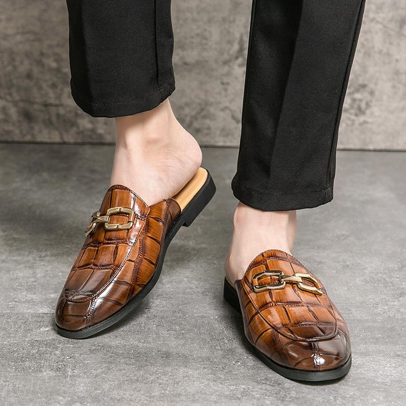 Summer New Men Half Slippers Driving Shoes Male Alligator Pattern Casual Mules Moccasins Breathable Penny Loafers Zapatos Hombre