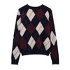2025 Spring Women's Slim Color Block Diamond Knit Cardigan