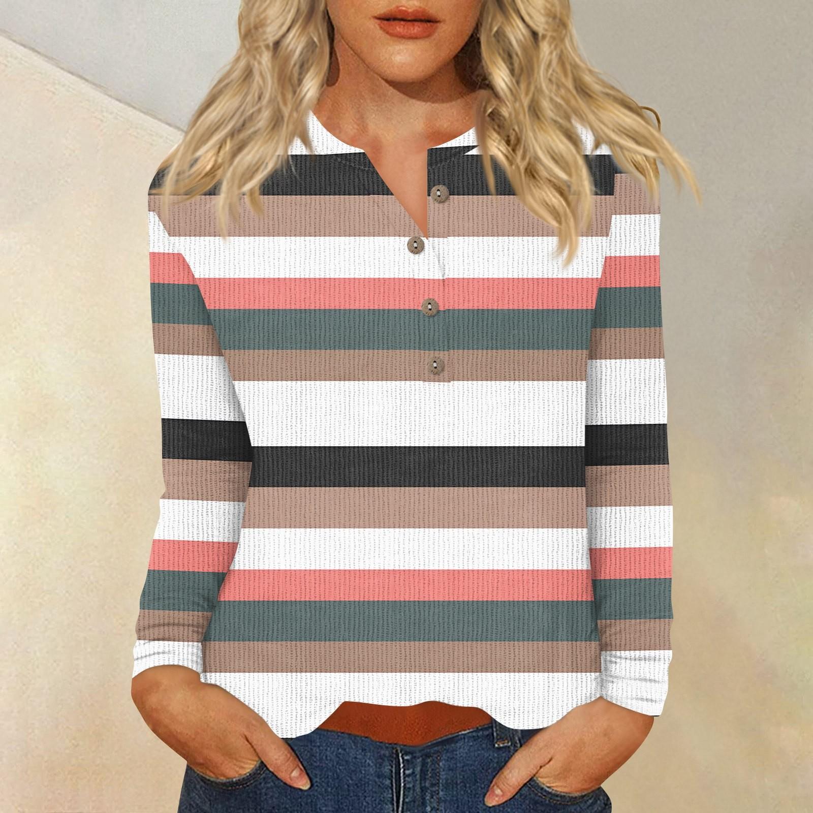 

Жен. Футболка Футболка С принтом Пуговицы Длинный рукав Повседневные Выходные Мода Классический V-образный вырез Обычный Верх XXXL розовый