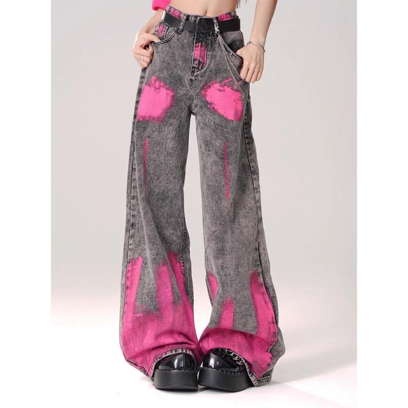 American High Street Graffiti Design Y2k Jeans Osobnost Vintage Široké nohavice Dámské Léto Nové hip-hopové džíny pro ženy