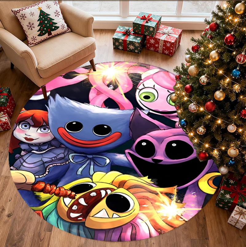 Huggy Wuggy Pattern Round Rug, Indoor/Outdoor Mat, for Picnic, Gameroom, Bedroom, Office, Living Room, Home Decor Carpet, Birthday Gift