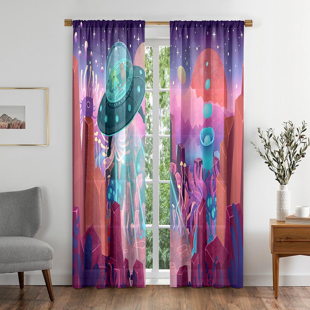 Cortina Opaca de Ventana con Diseño de Galaxia Espacial Planeta Dibujos Animados para Sala de Estar Dormitorio Baño Cocina Puerta Armario Decoración Ganchos