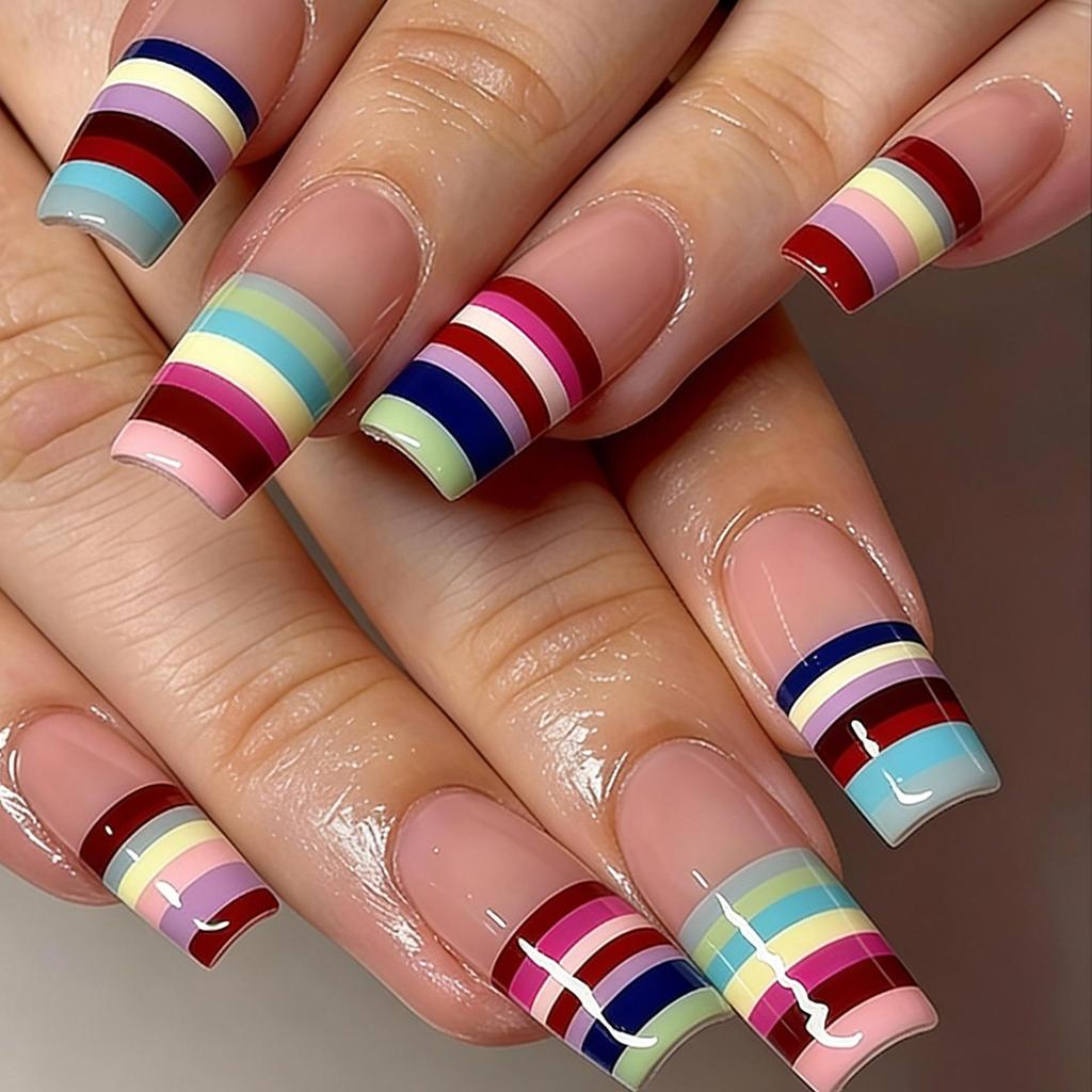 European & American Black and White Stripe Polka Dot False Nails
