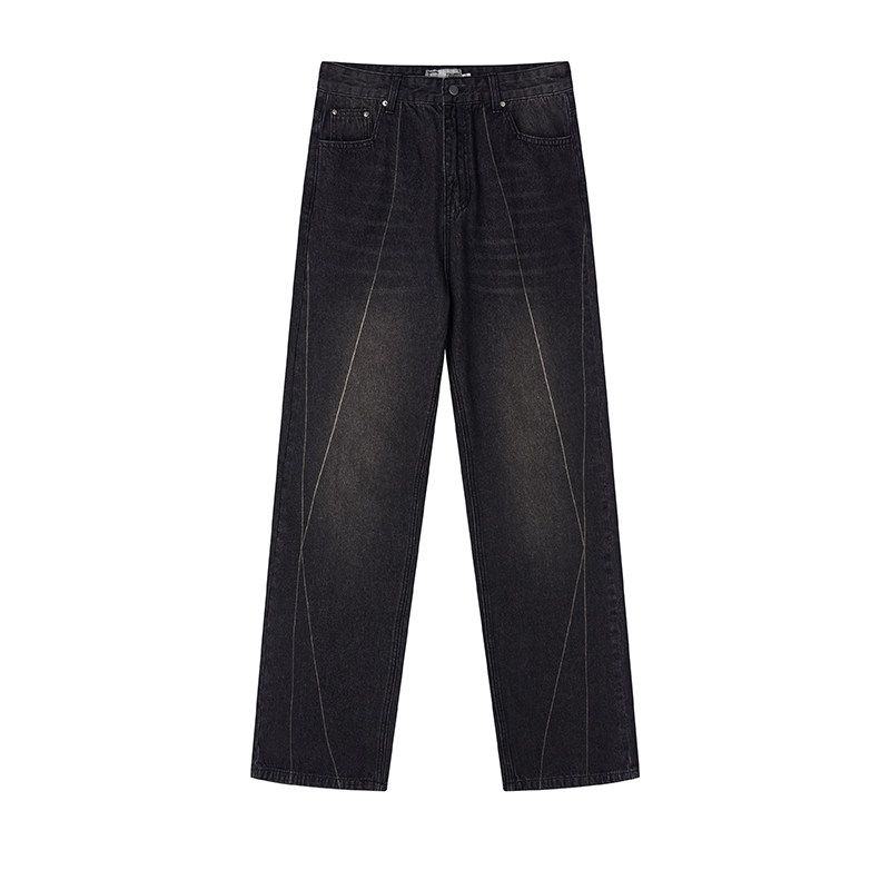 Harsh and Cruel American Retro Heavy Industry Washed Hand-Rub Color Lines Straight-leg Loose Denim