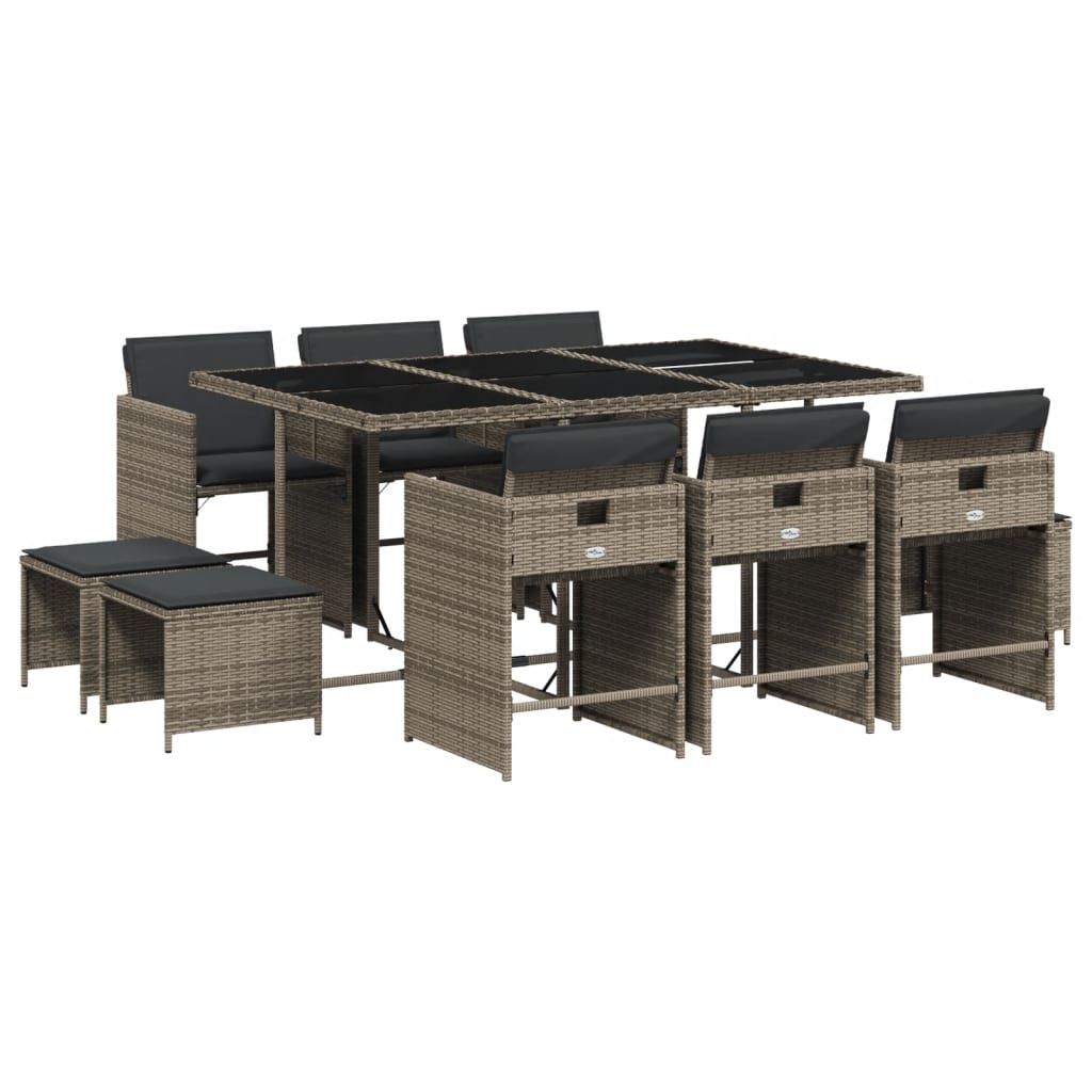 11 pc. Outdoor Dining Set with Cushions Gray Poly Rattan