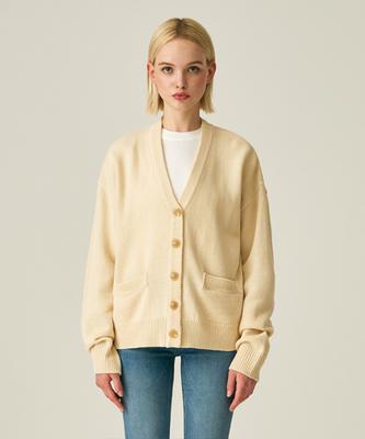 Lady Volume Basic Knit Wool Cardigan_Cream