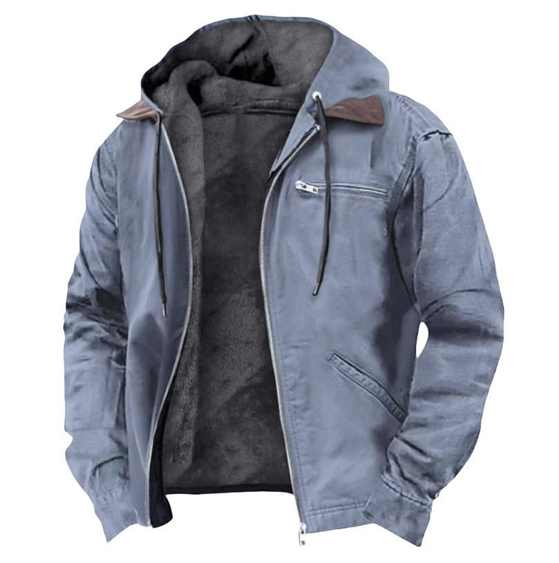 2025 European & American Men's Retro Hooded Zipper Jacket - Trendy, Casual & Versatile