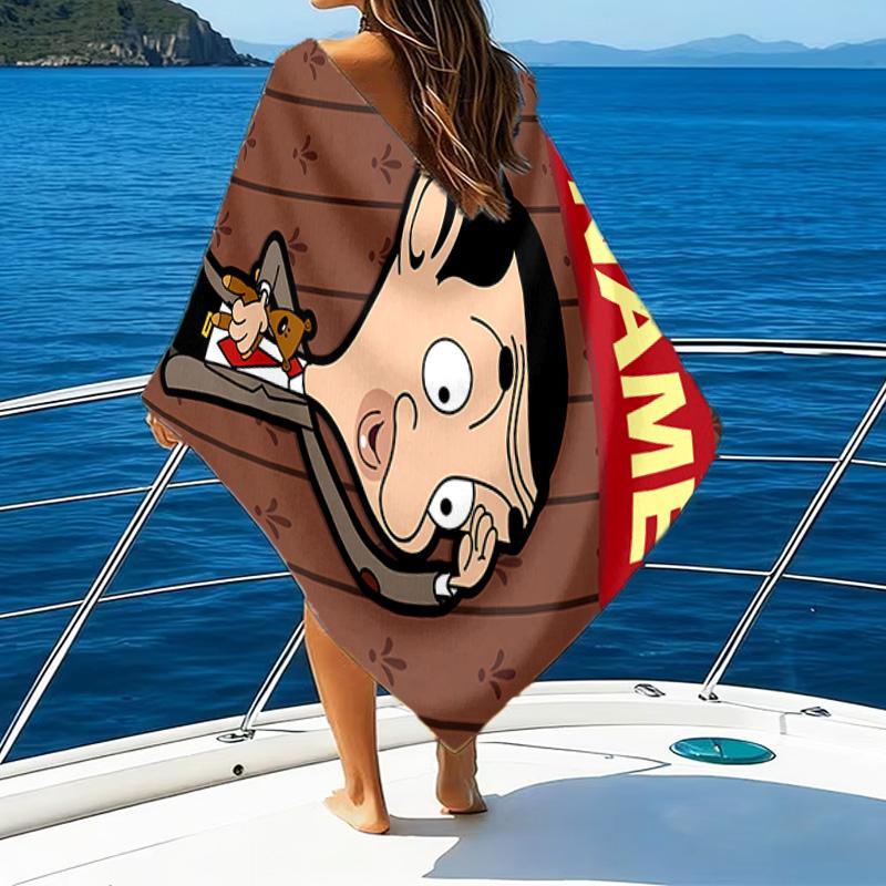 1pc Mr Bean1 Beach Towel with Custom Name, Beach/Swimming/Bath/Picnic/Camping Towel, Suitable for Seaside Beaches
