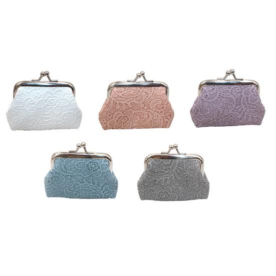 Embossed Lace Coin Purse, Kiss Lock Closure Coin Pouch, Women Small Change Purse for Cash Coins Cards