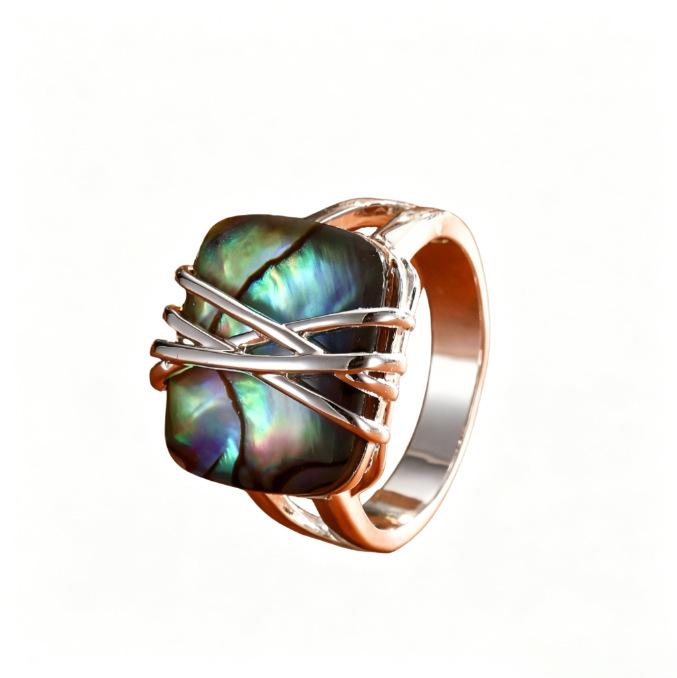 Geometric Abalone Shell Diamond Patchwork Ring - Luxury Retro Punk Hip Hop Style