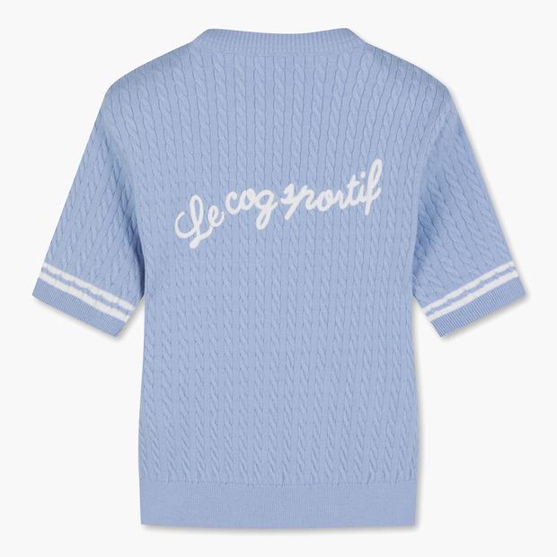 LECOQ Women'S Cable Sweater Crop Short Sleeve Blue (Qp122Ost13)