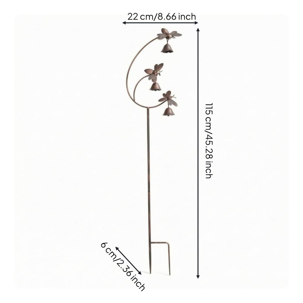 Bees Garden Stake with Bells Wrought-Iron Metal Lawn Decor Rustic for Homeowners