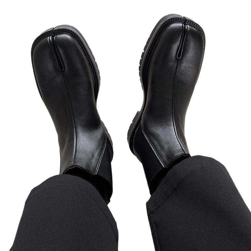 Stivaletti Chelsea Unisex a Punta Divisa in Pelle Slip-on Alti YS390