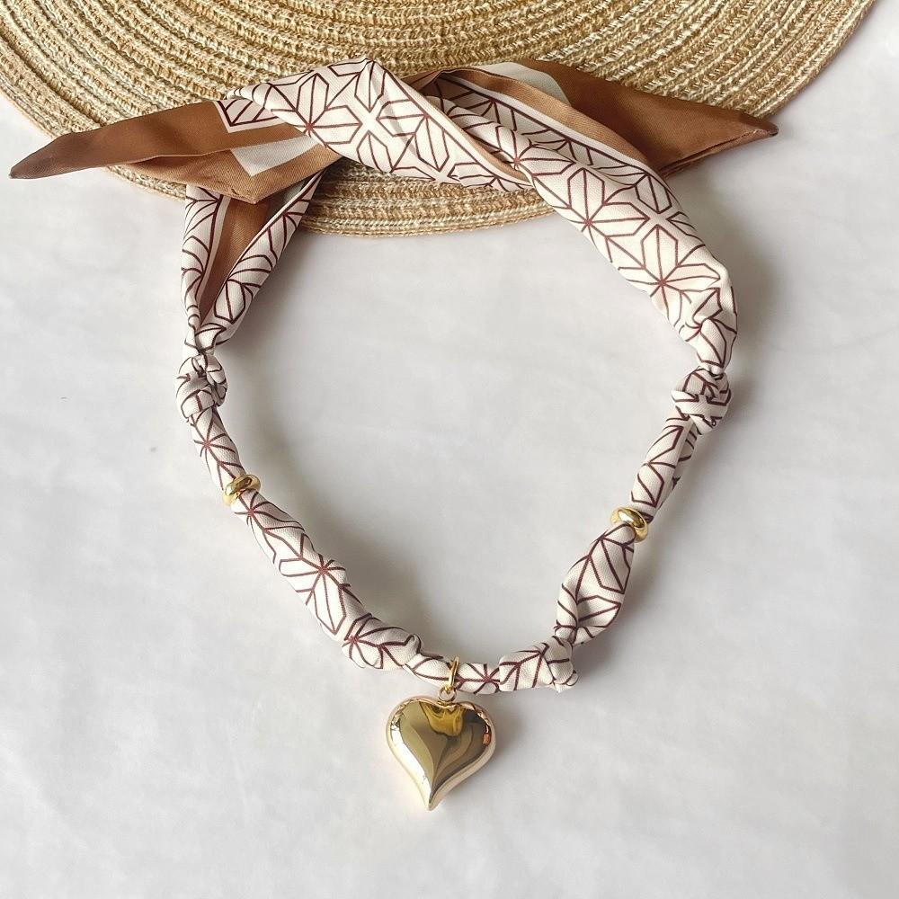 Handmade Bandana Scarf Necklace Lightweight Choker Necklace Gifts Heart Pendant  Daily Wear