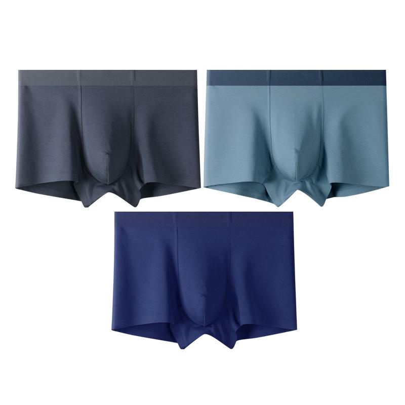 3-Pack Men's Seamless Boxer Briefs - Plain Color Cotton with Mulberry Silk Antibacterial Crotch