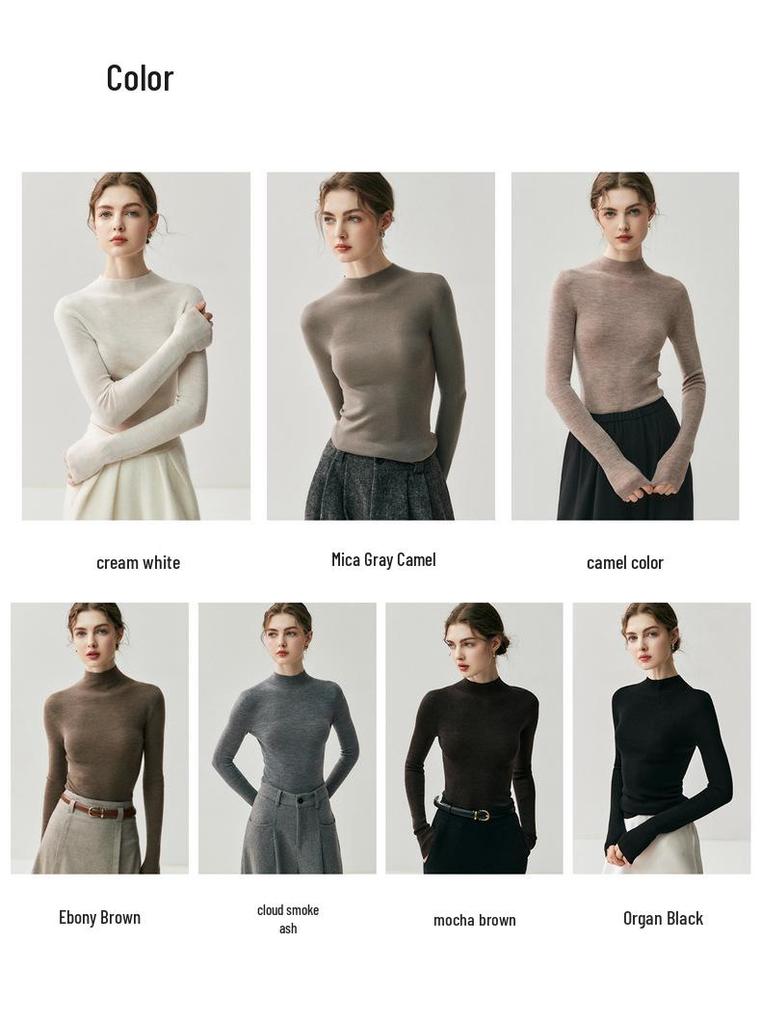 Women's German Yangtze Yarn Knitted Wool Slim Fit Sweater, Half High Neck Base Layer