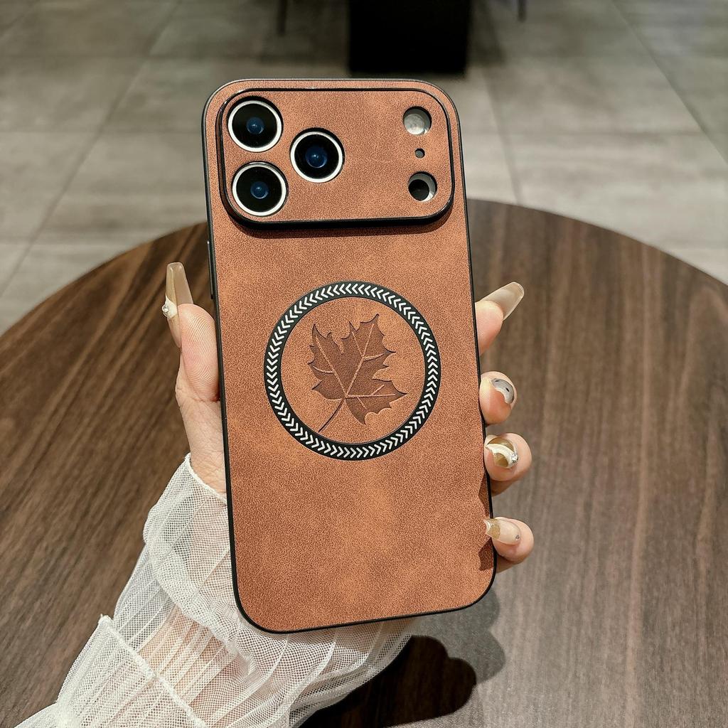 Luxury Maple Leaf Suede Magnetic Case for Apple 17 Pro Max