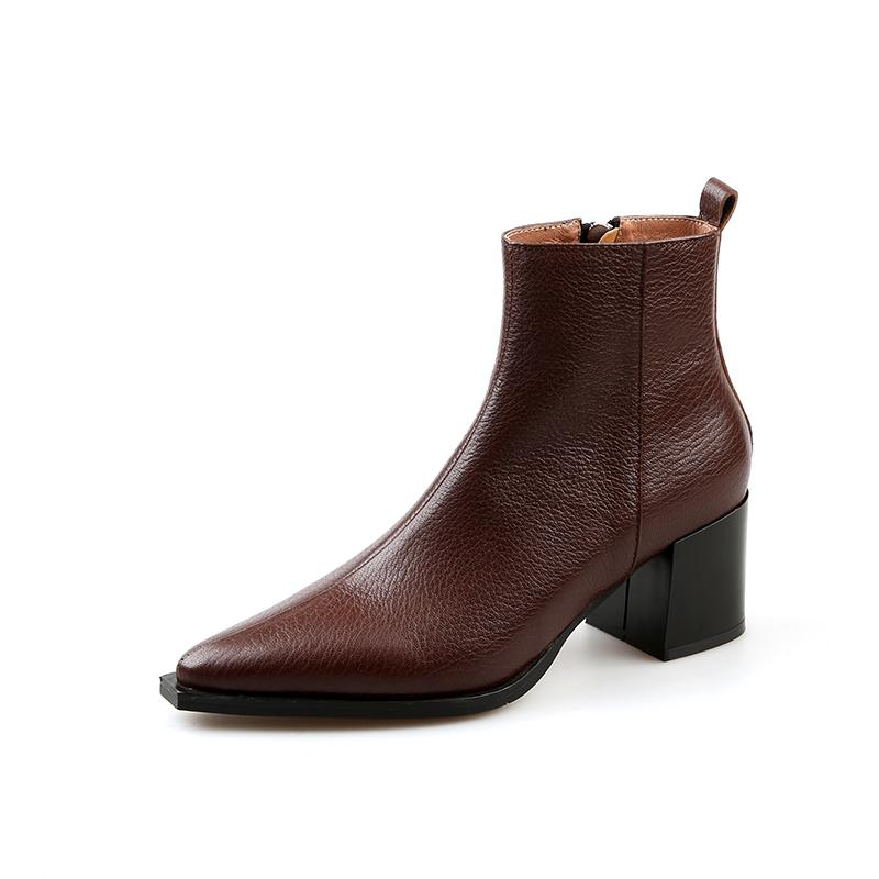Fashion 2024 New Autumn Winter Genuine Leather Women Boots Fashion Pointed Toe Chelsea Boots Chunky High Heels Women Shoes Ankle Boots